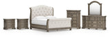 Ardenfield Light Brown King Upholstered Sleigh Bed, Dresser, Mirror, Chest and 2 Nightstands from Ashley - Luna Furniture