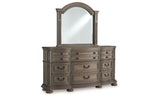 Ardenfield King Upholstered Sleigh Bed with Mirrored Dresser and Nightstand in Light Brown from Ashley Furniture - Luna Furniture
