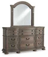 Ardenfield Light Brown King Upholstered Sleigh Bed, Dresser, Mirror, Chest and 2 Nightstands from Ashley - Luna Furniture