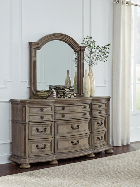 Ardenfield Queen Upholstered Sleigh Bed, Dresser and Mirror from Ashley - Luna Furniture