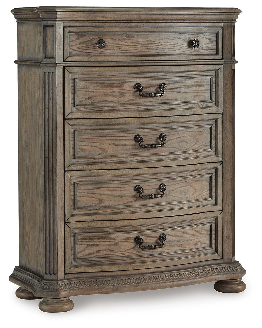 Ardenfield Light Brown King Upholstered Sleigh Bed, Dresser, Mirror, Chest and 2 Nightstands from Ashley - Luna Furniture