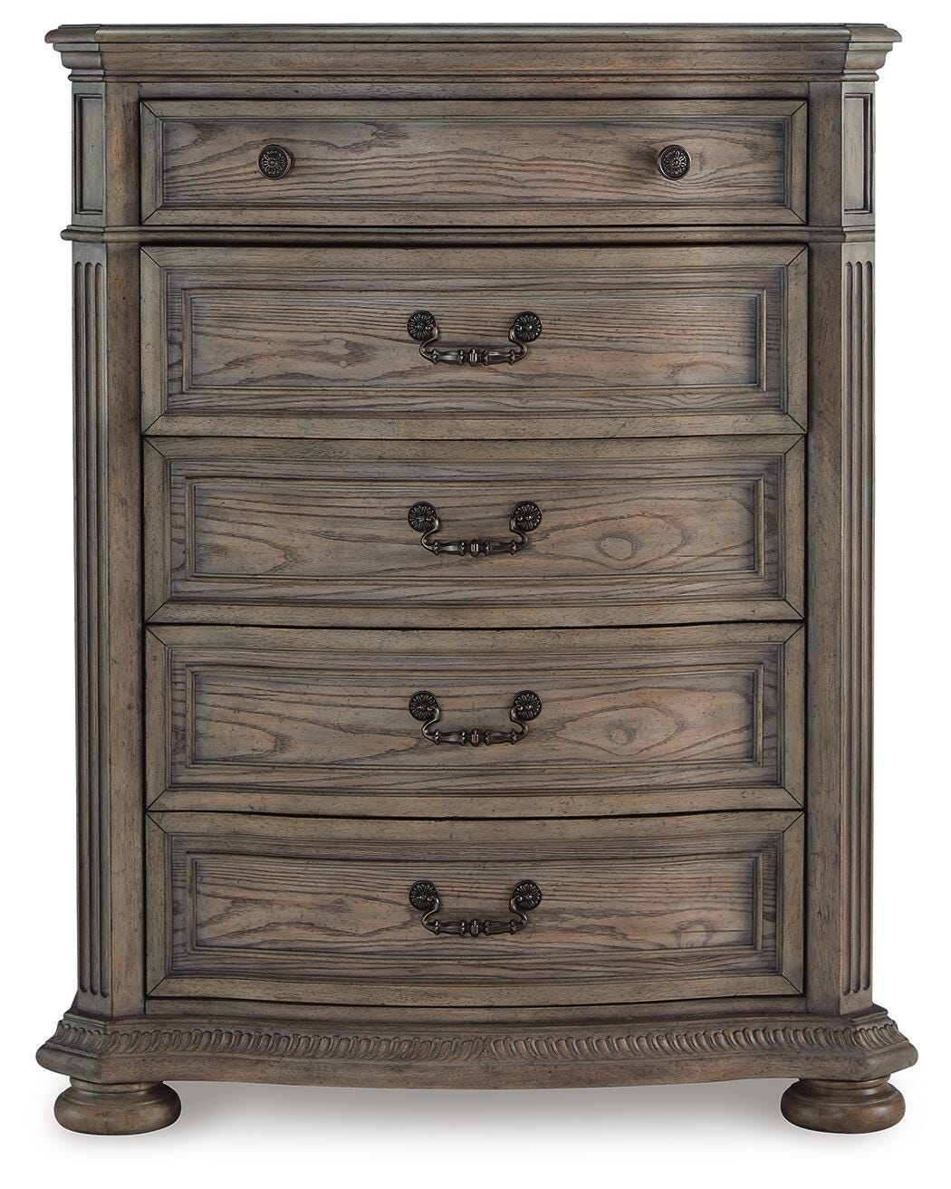 Ardenfield Light Brown King Upholstered Sleigh Bed, Dresser, Mirror, Chest and 2 Nightstands from Ashley - Luna Furniture