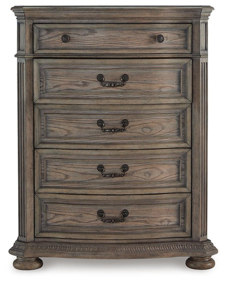 Ardenfield Light Brown King Upholstered Sleigh Bed, Dresser, Mirror, Chest and 2 Nightstands from Ashley - Luna Furniture