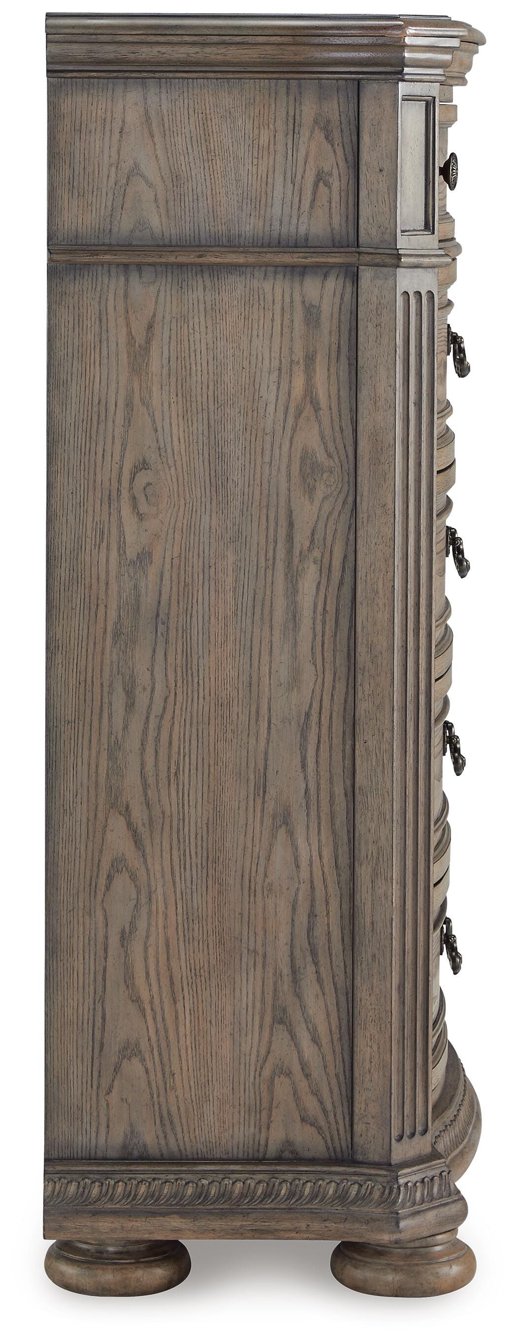Ardenfield Light Brown King Upholstered Sleigh Bed, Dresser, Mirror, Chest and 2 Nightstands from Ashley - Luna Furniture