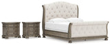 Ardenfield California King Upholstered Sleigh Bed with 2 Nightstands in Light Brown from Ashley Furniture - Luna Furniture