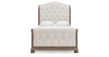 Ardenfield Queen Upholstered Sleigh Bed with Mirrored Dresser in Light Brown from Ashley Furniture - Luna Furniture