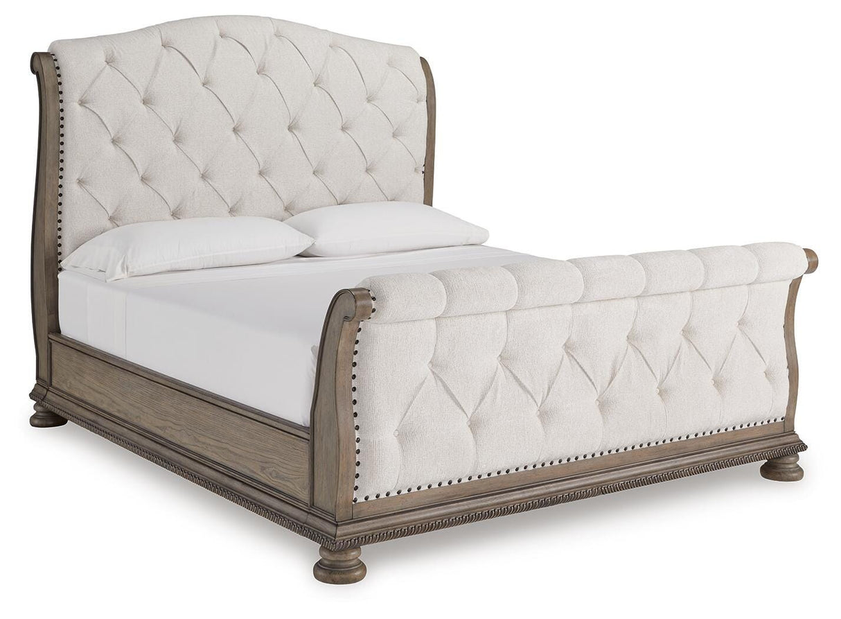 Ardenfield Light Brown King Sleigh Bed, Dresser, Mirror and Nightstand from Ashley Furniture - Luna Furniture