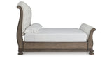 Ardenfield King Upholstered Sleigh Bed with Mirrored Dresser in Light Brown from Ashley Furniture - Luna Furniture
