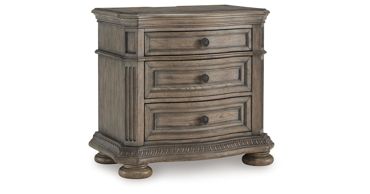 Ardenfield California King Upholstered Sleigh Bed with Mirrored Dresser and Nightstand in Light Brown from Ashley Furniture - Luna Furniture