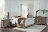 Ardenfield Light Brown Upholstered Sleigh Bedroom Set from Ashley - Luna Furniture