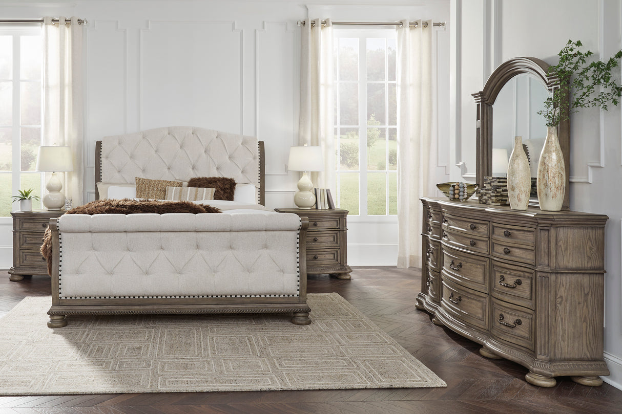 Ardenfield Light Brown Upholstered Sleigh Bedroom Set from Ashley - Luna Furniture