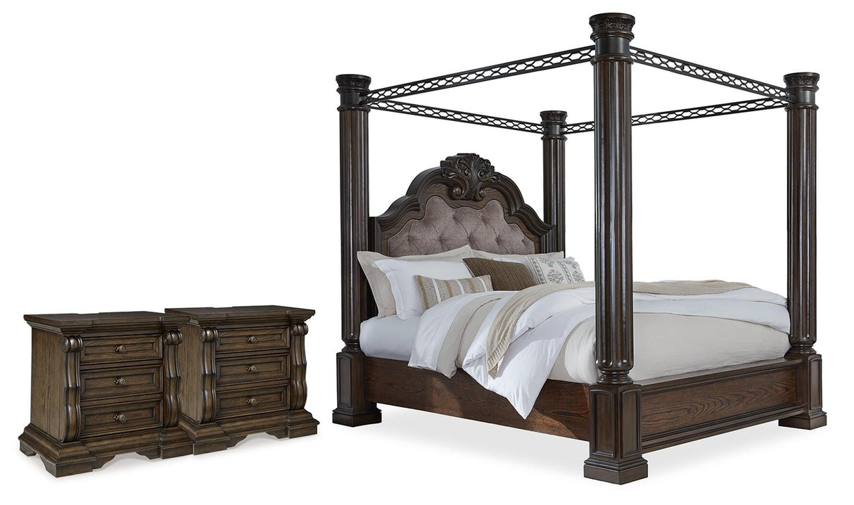 Maylee Dark Brown King Poster Bed and 2 Nightstands from Ashley - Luna Furniture