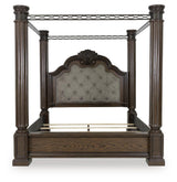Maylee Dark Brown King Upholstered Canopy Bed from Ashley - Luna Furniture