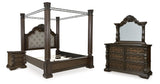 Maylee King Canopy Bed with Mirrored Dresser and Nightstand in Dark Brown from Ashley - Luna Furniture