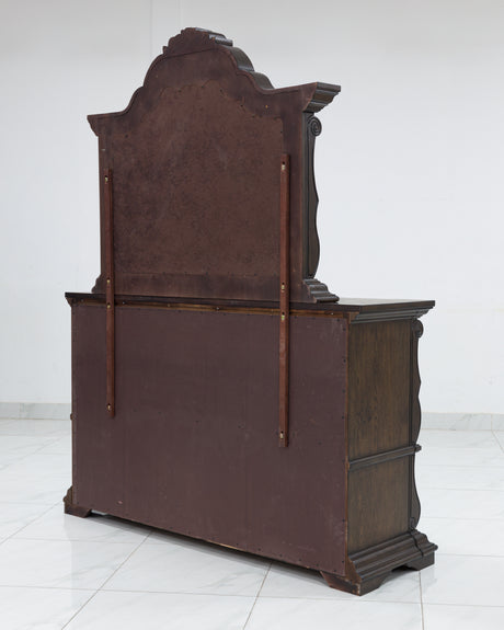 Maylee King Upholstered Bed with Mirrored Dresser, Chest and 2 Nightstands in Dark Brown from Ashley - Luna Furniture