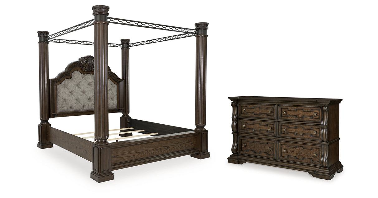 Maylee King Canopy Bed with Dresser in Dark Brown from Ashley - Luna Furniture