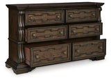 Maylee Dark Brown Queen Upholstered Bed, Dresser and 2 Nightstands from Ashley - Luna Furniture