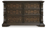 Maylee Dark Brown Queen Upholstered Bed, Dresser and 2 Nightstands from Ashley - Luna Furniture