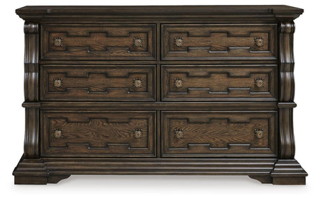 Maylee Dark Brown Queen Upholstered Bed, Dresser and 2 Nightstands from Ashley - Luna Furniture