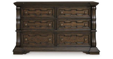 Maylee Dark Brown Queen Upholstered Bed with Dresser and 2 Nightstands from Ashley - Luna Furniture