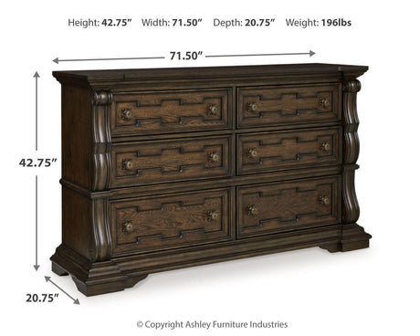 Maylee Dark Brown Queen Upholstered Bed, Dresser and 2 Nightstands from Ashley - Luna Furniture