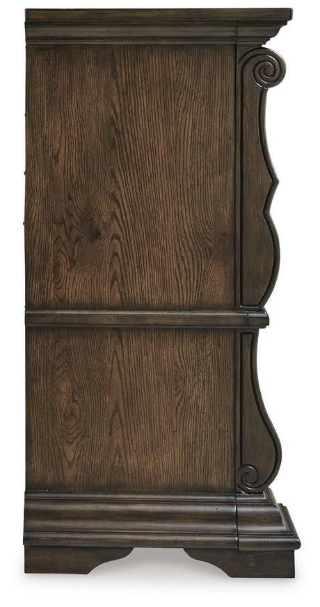 Maylee Dark Brown Queen Upholstered Bed, Dresser and 2 Nightstands from Ashley - Luna Furniture