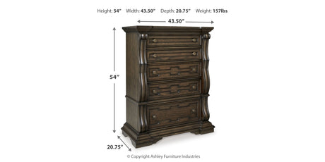 Maylee King Canopy Bed with Mirrored Dresser, Chest and Nightstand in Dark Brown from Ashley - Luna Furniture