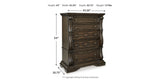 Maylee Dark Brown Queen Upholstered Bed with Mirrored Dresser and Chest from Ashley - Luna Furniture
