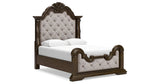 Maylee Dark Brown Queen Upholstered Bed with Mirrored Dresser and Chest from Ashley - Luna Furniture