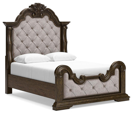 Maylee Dark Brown Queen Upholstered Panel Bed from Ashley - Luna Furniture