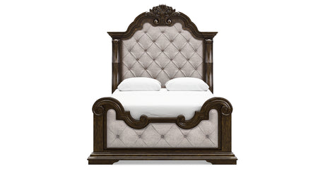 Maylee Dark Brown Queen Upholstered Bed with Dresser and 2 Nightstands from Ashley - Luna Furniture