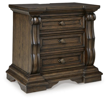 Maylee Dark Brown Queen Upholstered Bed, Dresser and 2 Nightstands from Ashley - Luna Furniture