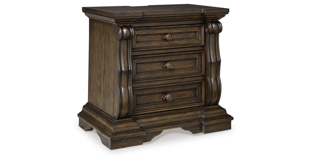 Maylee King Upholstered Bed with Mirrored Dresser, Chest and 2 Nightstands in Dark Brown from Ashley - Luna Furniture