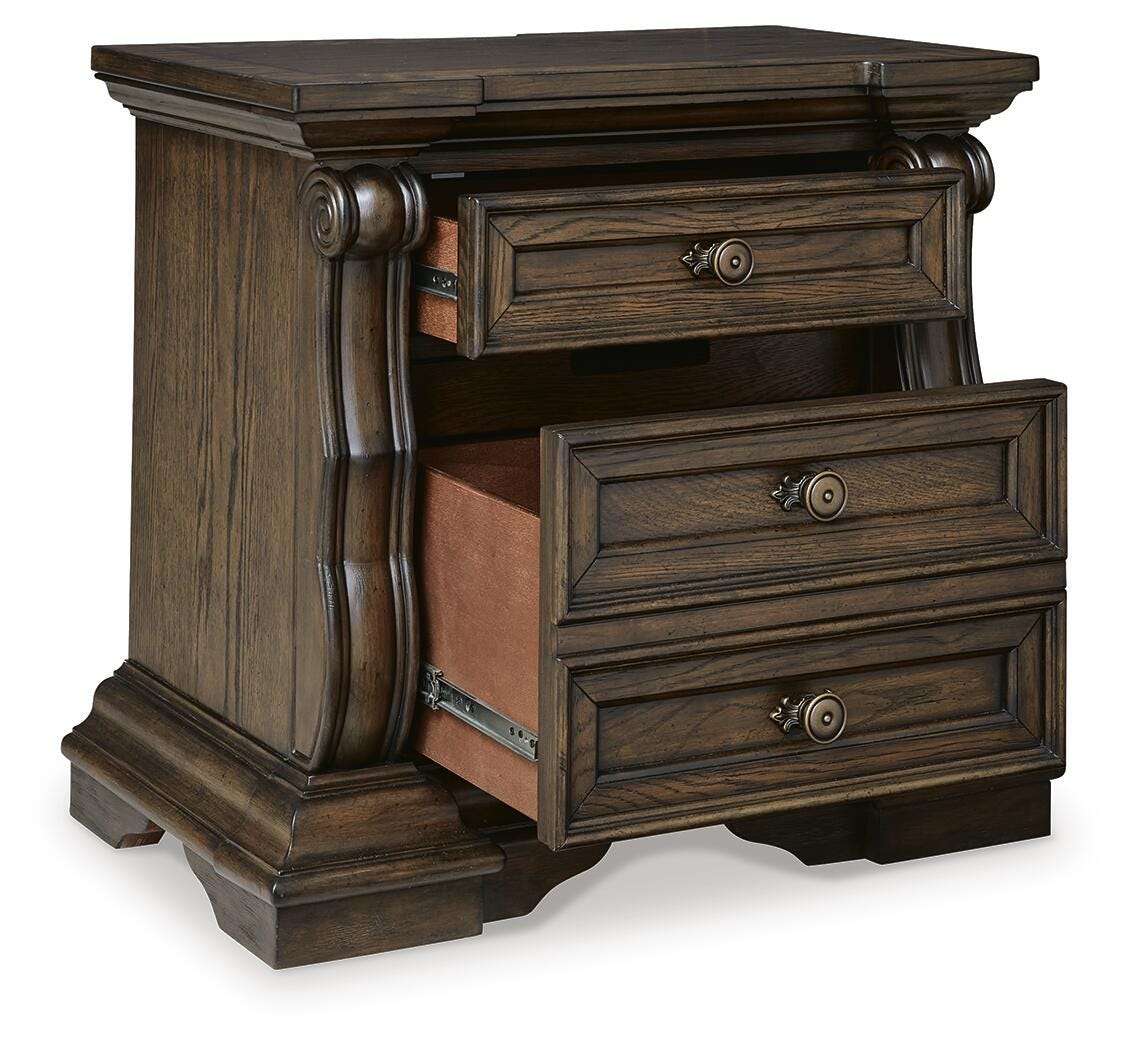 Maylee Dark Brown King Panel Bed, Dresser, Mirror, Chest and Nightstand from Ashley - Luna Furniture