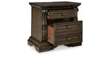 Maylee Dark Brown Queen Upholstered Bed, Dresser and 2 Nightstands from Ashley - Luna Furniture