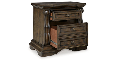 Maylee Dark Brown Queen Upholstered Bed, Dresser and 2 Nightstands from Ashley - Luna Furniture