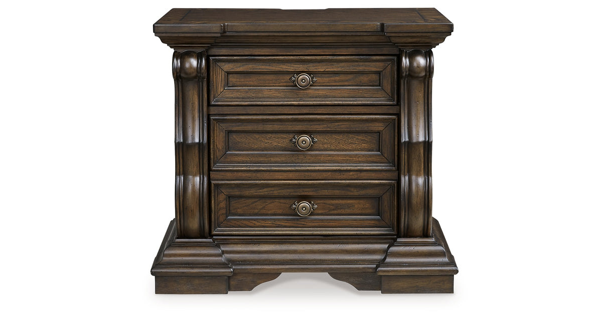 Maylee King Canopy Bed with Mirrored Dresser and Nightstand in Dark Brown from Ashley - Luna Furniture