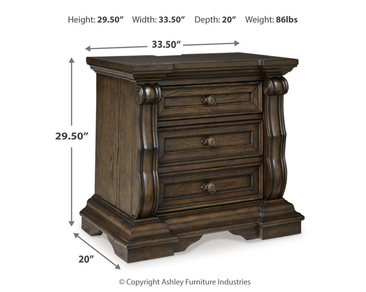 Maylee Dark Brown Queen Upholstered Bed, Dresser and 2 Nightstands from Ashley - Luna Furniture