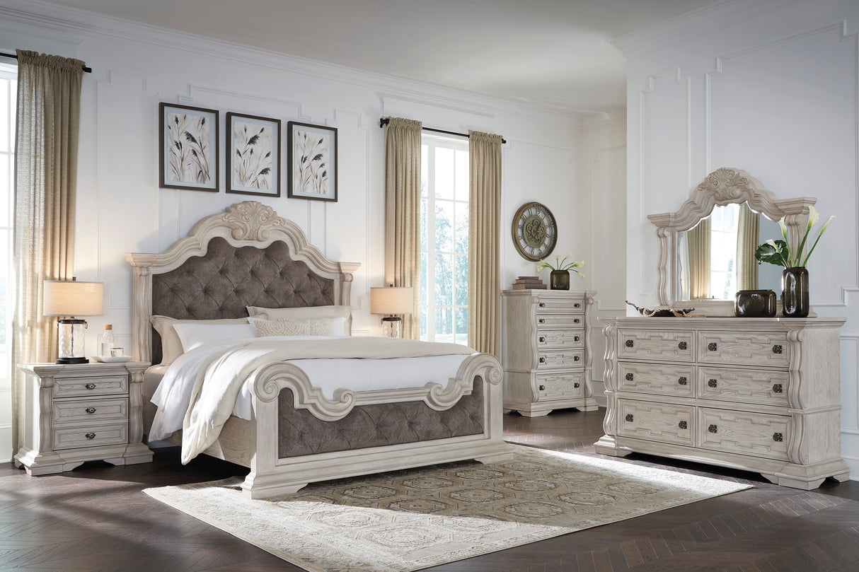 Bruchandi Antique White Upholstered Panel Bedroom Set from Ashley - Luna Furniture