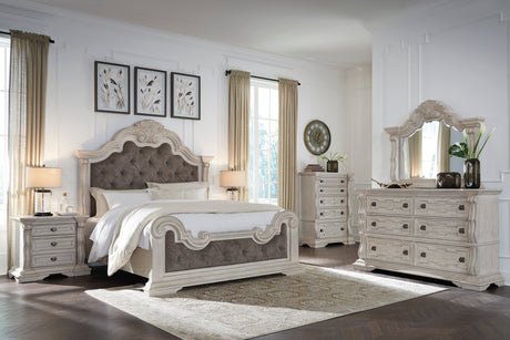 Bruchandi Antique White Upholstered Panel Bedroom Set from Ashley - Luna Furniture