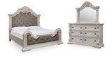 Bruchandi California King Upholstered Panel Bed with Mirrored Dresser in Antique White from Ashley - Luna Furniture
