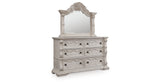 Bruchandi California King Upholstered Panel Bed with Mirrored Dresser in Antique White from Ashley - Luna Furniture