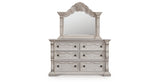 Bruchandi California King Upholstered Panel Bed with Mirrored Dresser in Antique White from Ashley - Luna Furniture