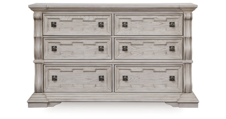 Bruchandi King Upholstered Panel Bed with Dresser in Antique White from Ashley - Luna Furniture