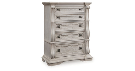 Bruchandi King Upholstered Panel Bed with Dresser and Chest in Antique White from Ashley - Luna Furniture