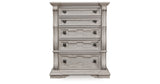 Bruchandi King Upholstered Panel Bed with Dresser and Chest in Antique White from Ashley Furniture - Luna Furniture