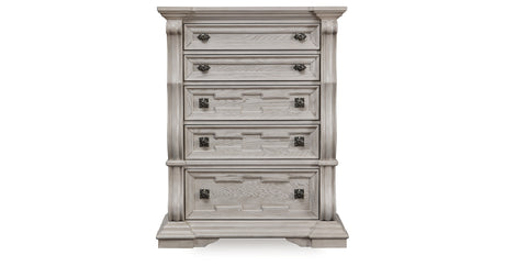 Bruchandi California King Upholstered Panel Bed with Dresser and Chest in Antique White from Ashley - Luna Furniture