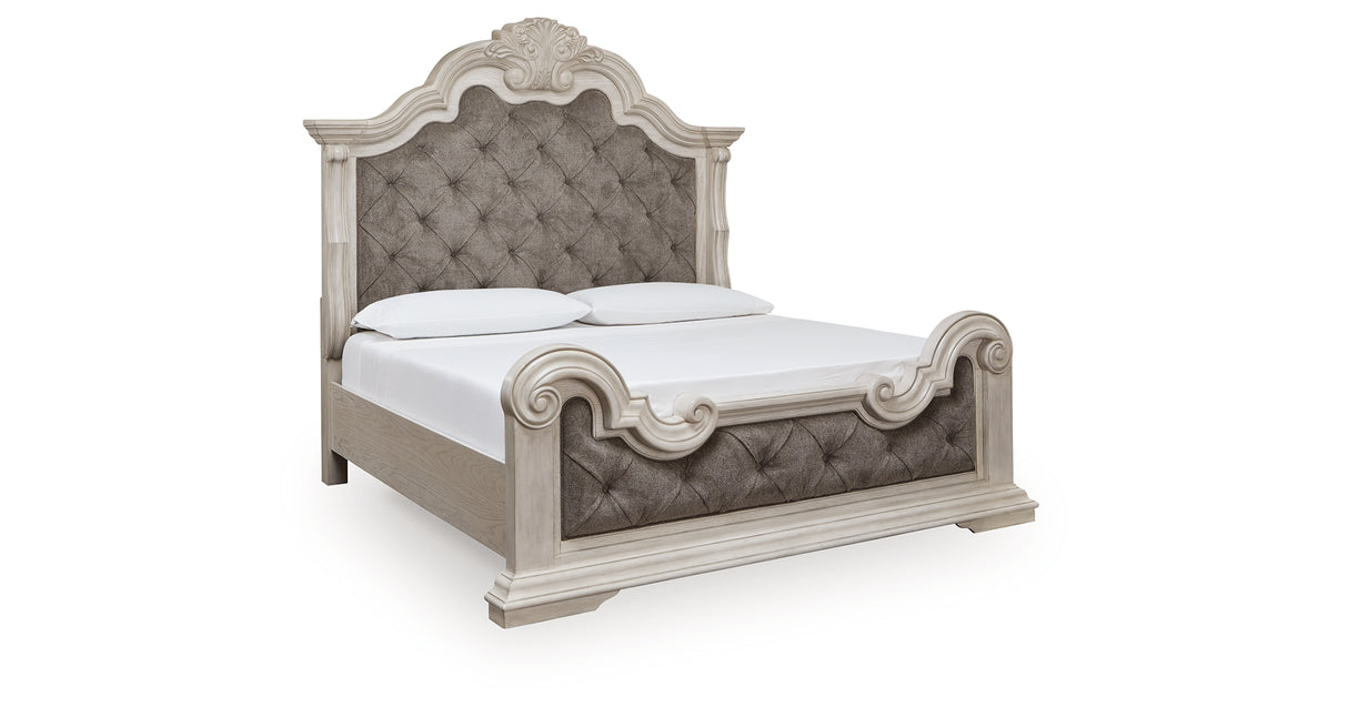 Bruchandi Antique White King Upholstered Panel Bed from Ashley Furniture - Luna Furniture