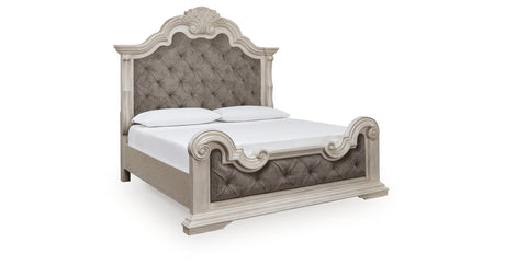 Bruchandi Antique White King Upholstered Panel Bed from Ashley Furniture - Luna Furniture