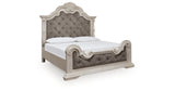 Bruchandi California King Upholstered Panel Bed with Mirrored Dresser and Nightstand in Antique White from Ashley Furniture - Luna Furniture
